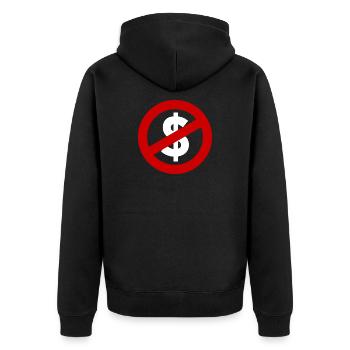 Allmächtiger Dollar – Macht, Geld & Gesellschaft - Unisex Premium Bio Zip Hoodie - Schwarz - Hinten - Nico (187cm)