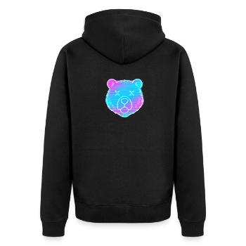 Neon Bärenkopf Gradient - Unisex Premium Bio Zip Hoodie - Schwarz - Hinten - Nico (187cm)