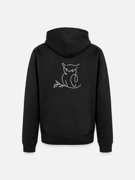 Owl Silhouette – Artistic Line Motif - Unisex Premium Organic Zip Hoodie - black