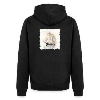 Segelschiff Aquarell Vintage - Unisex Premium Bio Zip Hoodie - Schwarz - Hinten - Nico (187cm)