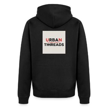 Urban Threads Logo Druck - Unisex Premium Bio Zip Hoodie - Schwarz - Hinten - Nico (187cm)