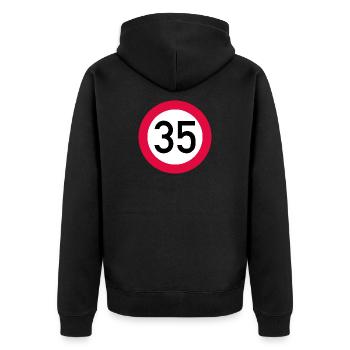 35. Geburtstag Achtung! Verkehrsschild 35 Km/h - Unisex Premium Bio Zip Hoodie - Schwarz - Hinten - Nico (187cm)
