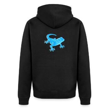 Blauer Gecko Silhouette Muster - Unisex Premium Bio Zip Hoodie - Schwarz - Hinten - Nico (187cm)