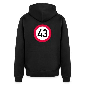 43e anniversaire Attention ! Panneau de signalisation 43 Km/h - Veste à capuche bio Premium Unisexe - noir - Dos - Nico (187cm)