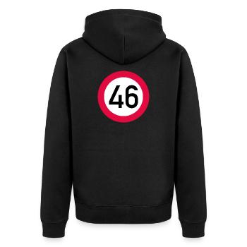 46. Geburtstag Achtung! Verkehrsschild 46 Km/h - Unisex Premium Bio Zip Hoodie - Schwarz - Hinten - Nico (187cm)
