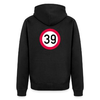 39e anniversaire Attention ! Panneau de signalisation 39 Km/h - Veste à capuche bio Premium Unisexe - noir - Dos - Nico (187cm)