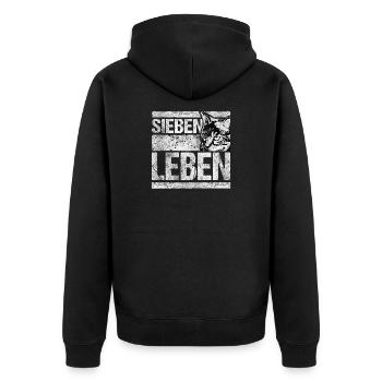 Sieben Leben Katzensilhouette Grafik - Unisex Premium Bio Zip Hoodie - Schwarz - Hinten - Nico (187cm)