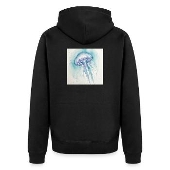Aquarelle de Méduse, Bleu Océan - Veste à capuche bio Premium Unisexe - noir - Dos - Nico (187cm)
