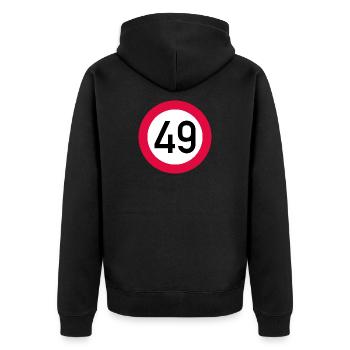 49e anniversaire Attention ! Panneau de signalisation 49 km/h - Veste à capuche bio Premium Unisexe - noir - Dos - Nico (187cm)