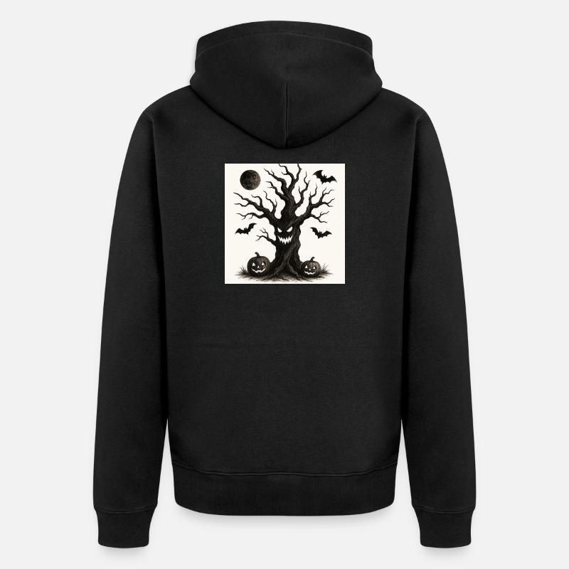Arbre effrayant d’Halloween 31 octobre - Veste à capuche bio Premium Unisexe - noir