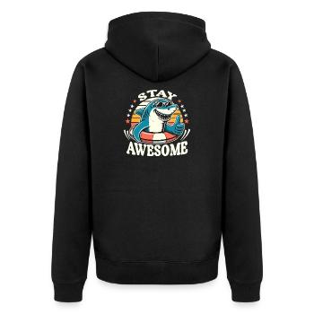 Stay Awesome Shark Cartoon Summer Motif - Unisex Premium Organic Zip Hoodie - black - Back - Nico (187cm)