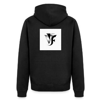 VF Monogramm Metallisch - Unisex Premium Bio Zip Hoodie - Schwarz - Hinten - Nico (187cm)