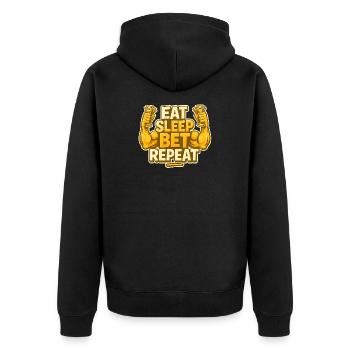 Eat Sleep Bet Repeat - Unisex Premium Bio Zip Hoodie - Schwarz - Hinten - Nico (187cm)