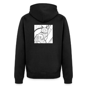 Dessin au trait du chat endormi - Veste à capuche bio Premium Unisexe - noir - Dos - Nico (187cm)