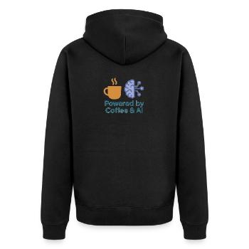 Coffee AI Power Design - Unisex Premium Organic Zip Hoodie - black - Back - Nico (187cm)