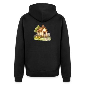 Kleines Landhaus Hühner Aquarell - Unisex Premium Bio Zip Hoodie - Schwarz - Hinten - Nico (187cm)