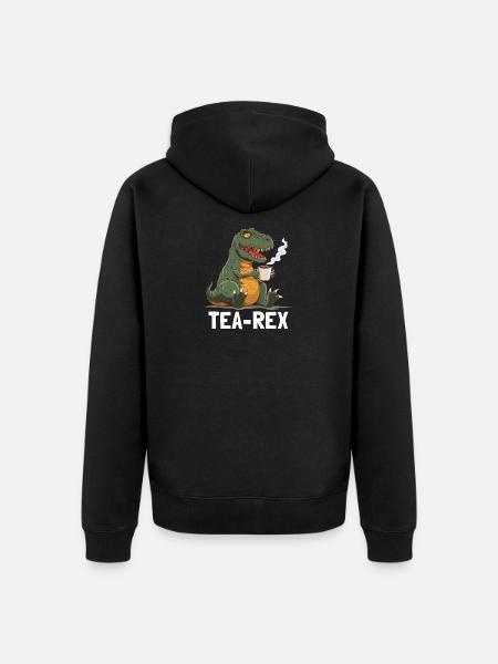 Funny T-Rex Dino Drinking Tea - Unisex Premium Organic Zip Hoodie - black