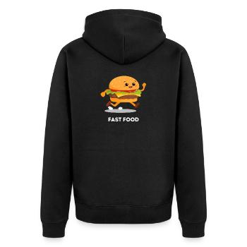 Running Burger – Fast Food Wortspiel Design - Unisex Premium Bio Zip Hoodie - Schwarz - Hinten - Nico (187cm)