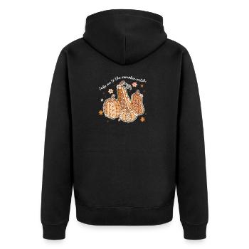 Patchwork Kürbisse Herbstmotiv - Unisex Premium Bio Zip Hoodie - Schwarz - Hinten - Nico (187cm)