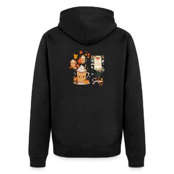 Kürbisgewürz-Saison - Unisex Premium Bio Zip Hoodie - Schwarz - Hinten - Nico (187cm)