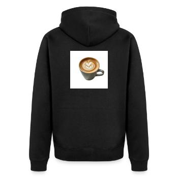 Latte Herzkunst Becherdesign - Unisex Premium Bio Zip Hoodie - Schwarz - Hinten - Nico (187cm)