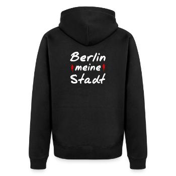 Berlin - Unisex Premium Organic Zip Hoodie - black - Back - Nico (187cm)