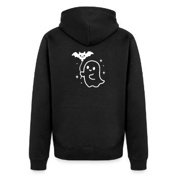 Gespenst mit Fledermaus – Halloween Motiv - Unisex Premium Bio Zip Hoodie - Schwarz - Hinten - Nico (187cm)