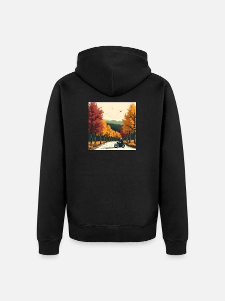 Block-Print Tree Row + Bike - Unisex Premium Organic Zip Hoodie - black