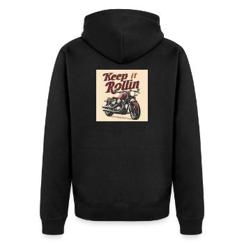 Keep it Rollin’ – Minimalist Typography - Unisex Premium Bio Zip Hoodie - Schwarz - Hinten - Nico (187cm)