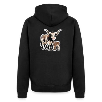 Longhorn mit Kalb – Western Style Design - Unisex Premium Bio Zip Hoodie - Schwarz - Hinten - Nico (187cm)