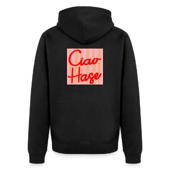CIAO BUNNY SELF-WORTH - Unisex Premium Organic Zip Hoodie - black - Back - Nico (187cm)