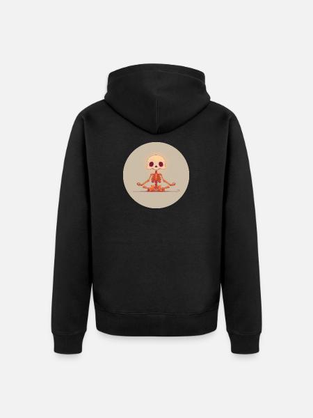Skeleton Meditation Pose in Orange - Unisex Premium Organic Zip Hoodie - black