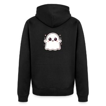 Kawaii Geist mit Glitzer – Halloween Cute - Unisex Premium Bio Zip Hoodie - Schwarz - Hinten - Nico (187cm)