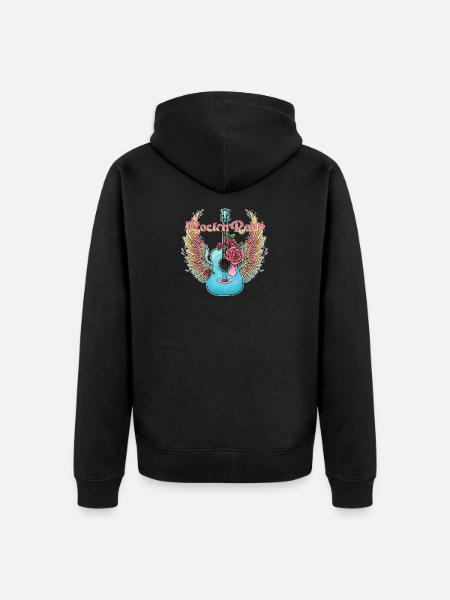 Blue Guitar Wings Roses Rock’n’Roll - Unisex Premium Organic Zip Hoodie - black