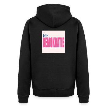 VALUES FOR DEMOCRACY - Unisex Premium Organic Zip Hoodie - black - Back - Nico (187cm)