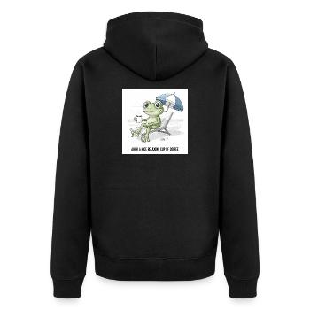 Frosch Strand Kaffee Chill - Unisex Premium Bio Zip Hoodie - Schwarz - Hinten - Nico (187cm)