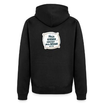 Mein Kissen versteht mich besser als du 💤 - Unisex Premium Bio Zip Hoodie - Schwarz - Hinten - Nico (187cm)