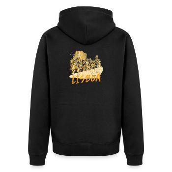 Monument Discoveries Lisbon ochre illustration - Unisex Premium Organic Zip Hoodie - black - Back - Nico (187cm)