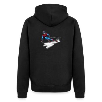 Bunter Skifahrer in Action - Unisex Premium Bio Zip Hoodie - Schwarz - Hinten - Nico (187cm)
