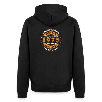 Jahrgang November 1975 - Unisex Premium Bio Zip Hoodie - Schwarz - Hinten - Nico (187cm)