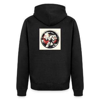 Kampfkunstheld im weißen Gi - Unisex Premium Bio Zip Hoodie - Schwarz - Hinten - Nico (187cm)