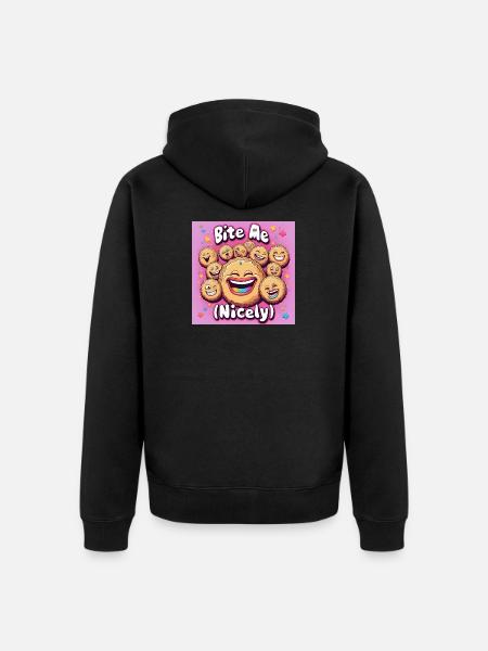 Bite Me Nicely Cookies Laugh Design - Unisex Premium Organic Zip Hoodie - black