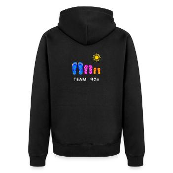 Team 974 rettet die Sommersonne - Unisex Premium Bio Zip Hoodie - Schwarz - Hinten - Nico (187cm)