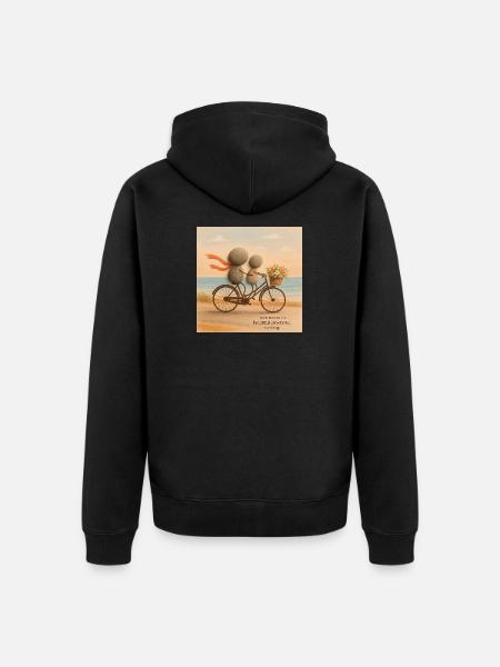 Love Moves on a Stone Bicycle - Unisex Premium Organic Zip Hoodie - black
