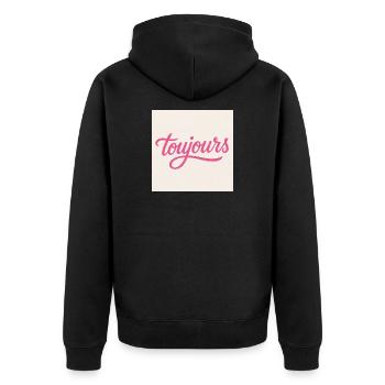 Toujours Pink Script - Unisex Premium Bio Zip Hoodie - Schwarz - Hinten - Nico (187cm)