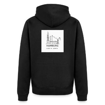 Hamburg Linienkunst Silhouette Wahrzeichen - Unisex Premium Bio Zip Hoodie - Schwarz - Hinten - Nico (187cm)