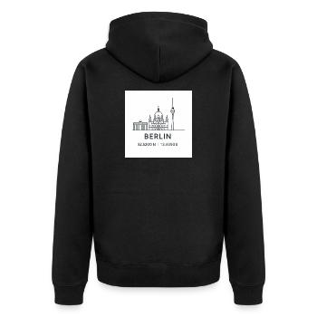 Berlin Linienkunst Silhouette Wahrzeichen - Unisex Premium Bio Zip Hoodie - Schwarz - Hinten - Nico (187cm)