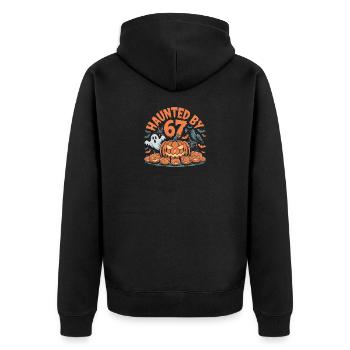 Verfolgt von 6 7- Lustiges Halloween T-Shirt - Unisex Premium Bio Zip Hoodie - Schwarz - Hinten - Nico (187cm)