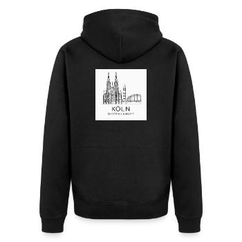 Köln Linienkunst Silhouette Wahrzeichen - Unisex Premium Bio Zip Hoodie - Schwarz - Hinten - Nico (187cm)
