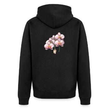 Rosa Orchideenblüten Illustration - Unisex Premium Bio Zip Hoodie - Schwarz - Hinten - Nico (187cm)